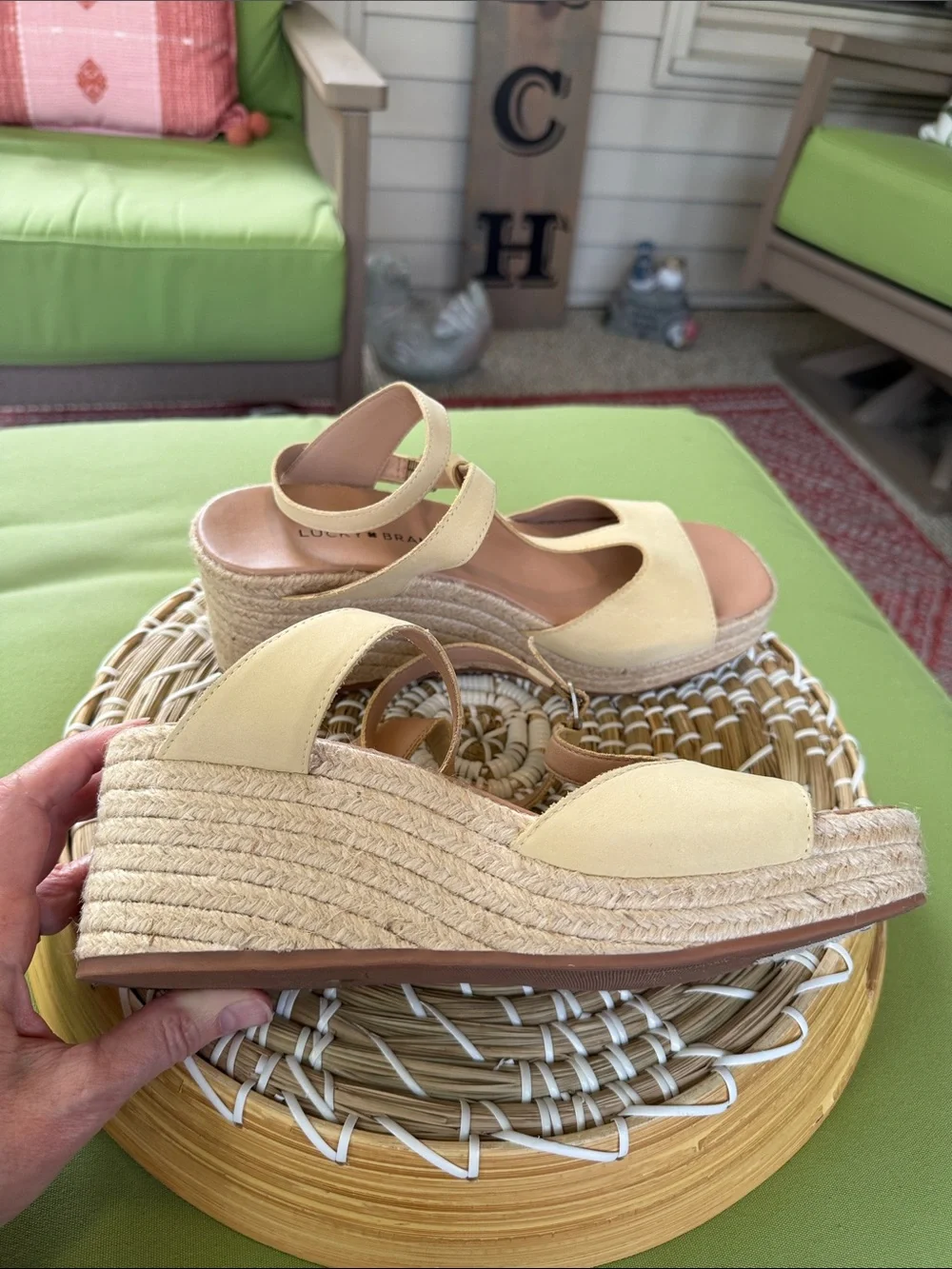 Lucky Brand Women's Valki Wedge Sandal T-Strap Espadrille Size 10M